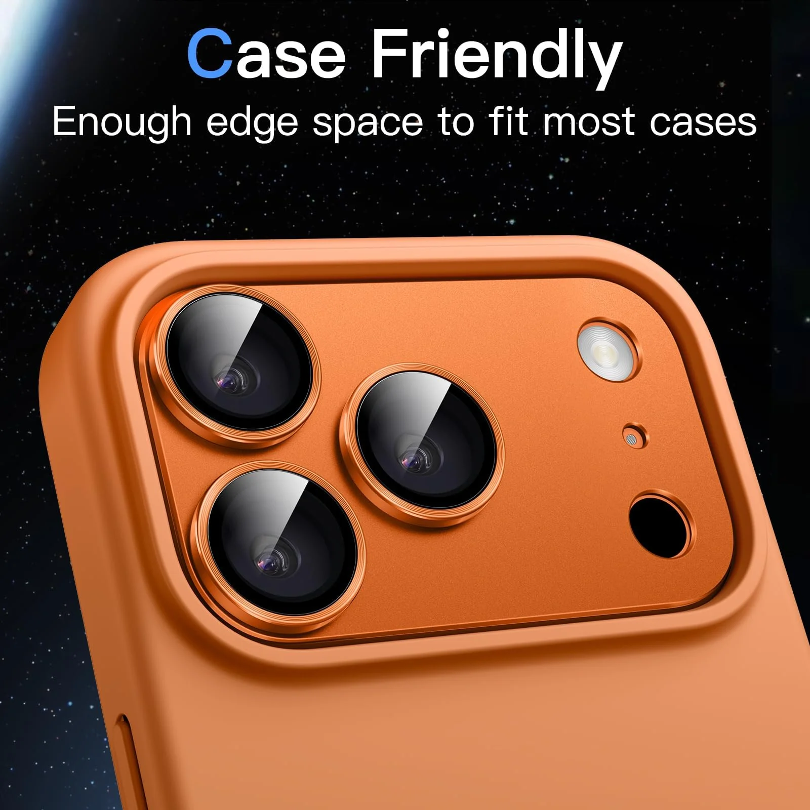 DL3 Mobilak Camera Protection for iPhone 17 Pro Max 6.9-Inch, Full Coverage 9H Tempered Glass Ring Cover, Matte Metal Plate, Does Not Influence on the Case, Pack of 1 - Orange