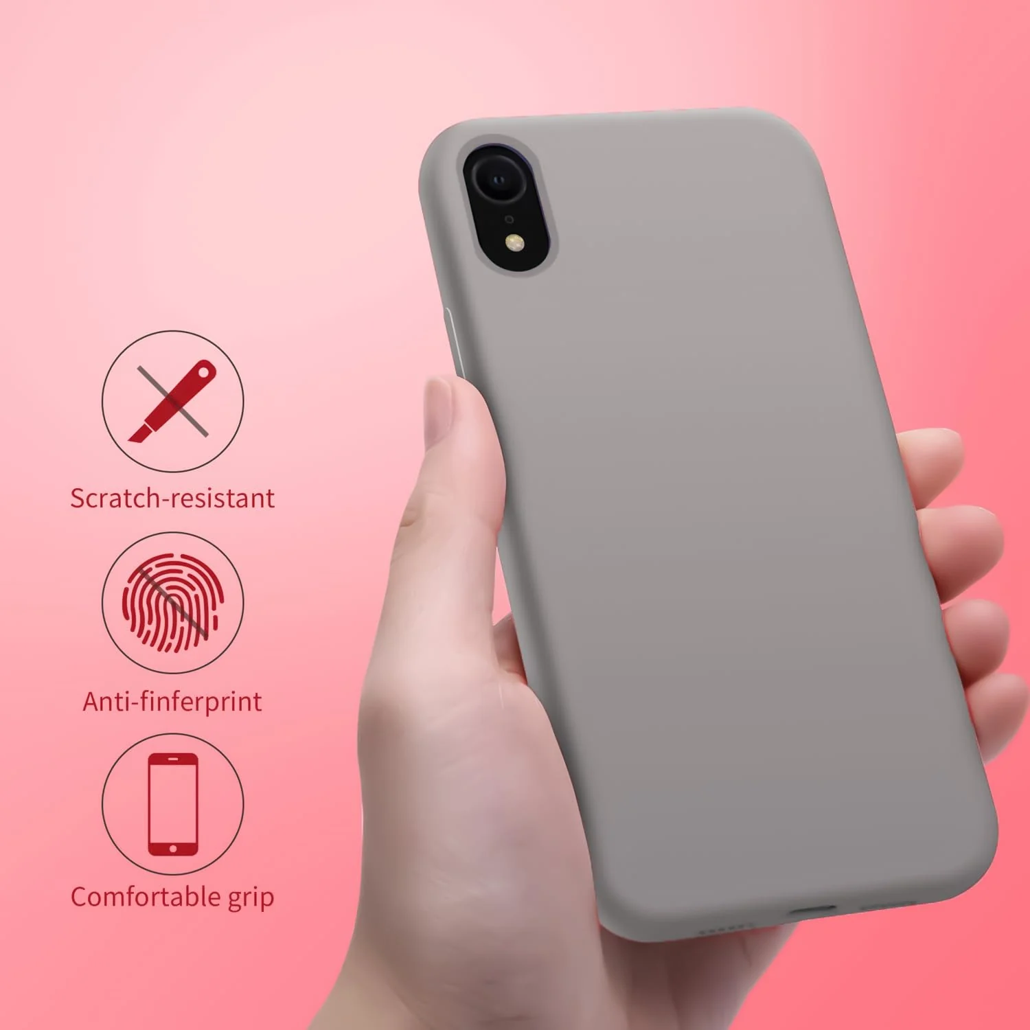 DL3 Mobilak Liquid Silicone Case for iPhone XR, Shock-absorbing protection, Scratch-resistant surface, Soft microfiber lining - Stone 2