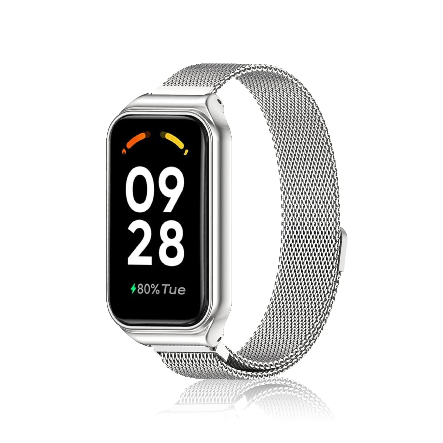 DL3 Mobilak Bracelet Compatible with Xiaomi Redmi Band 2/Smart Band 8 Active, Stainless Metal Magnetic Replacement Strap - Silver