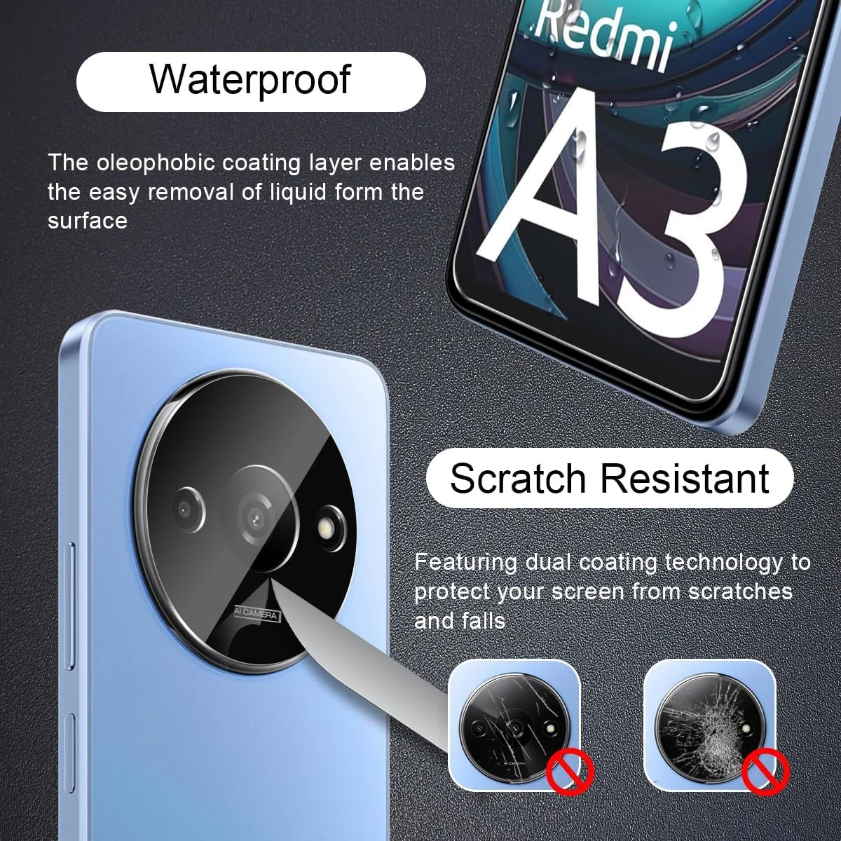 DL3 Mobilak Xiaomi Redmi A3 Camera Lens Protector Tempered Glass Screen Protector HD [Full Coverage][Anti-Scratch] Drop Protection Ultra Clear/Thin Lens Case - Black