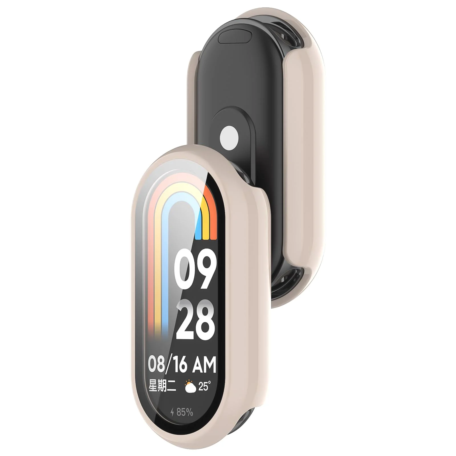 DL3 Mobilak Case Compatible with Xiaomi Mi Band 10, Full Coverage Slim Hard Case Protective Bumper Built-in Tempered Glass Screen Protector Shell for Xiaomi Smart Band 10 - Ivory White