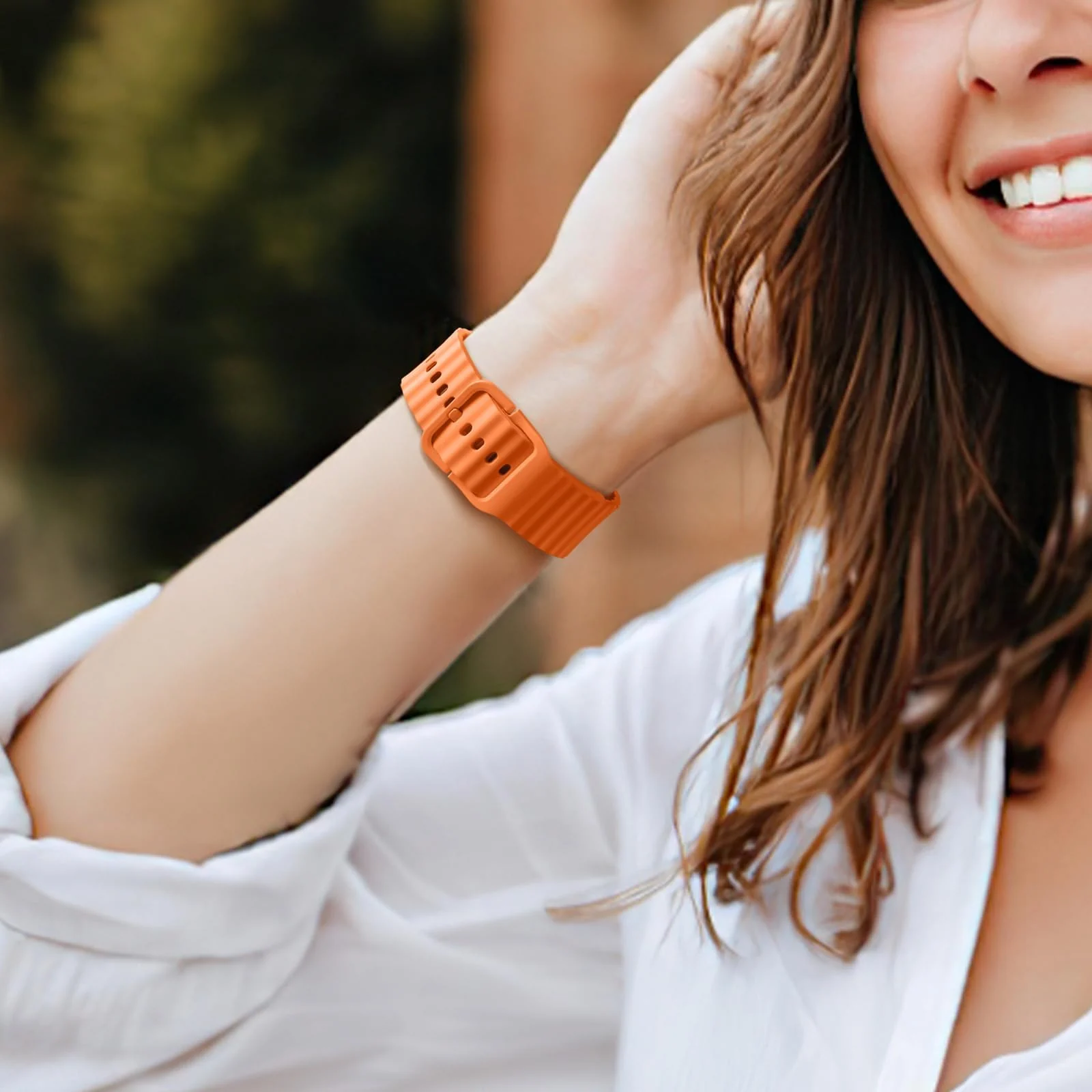 DL3 Mobilak Silicone Wave Stitching Wristband for Huawei Watch Fit 3/Watch Fit 4 Pro/Fit 4 Strap, Watchbands Breathable Sport Bands Armband Quick Release Strap Adjustable Bracelet - Orange