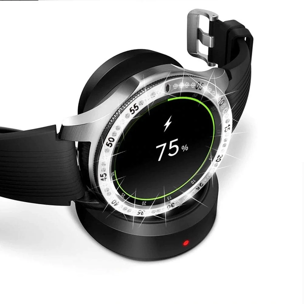 DL3 Mobilak Bezel Ring Compatible Samsung Galaxy Watch 4 Classic 46mm/Galaxy Watch 46mm/Gear S3 Frontier&Classic/Galaxy Watch3 45mm Bling Inlay Crystal Metal Bezel Ring Protection Cover - Silver