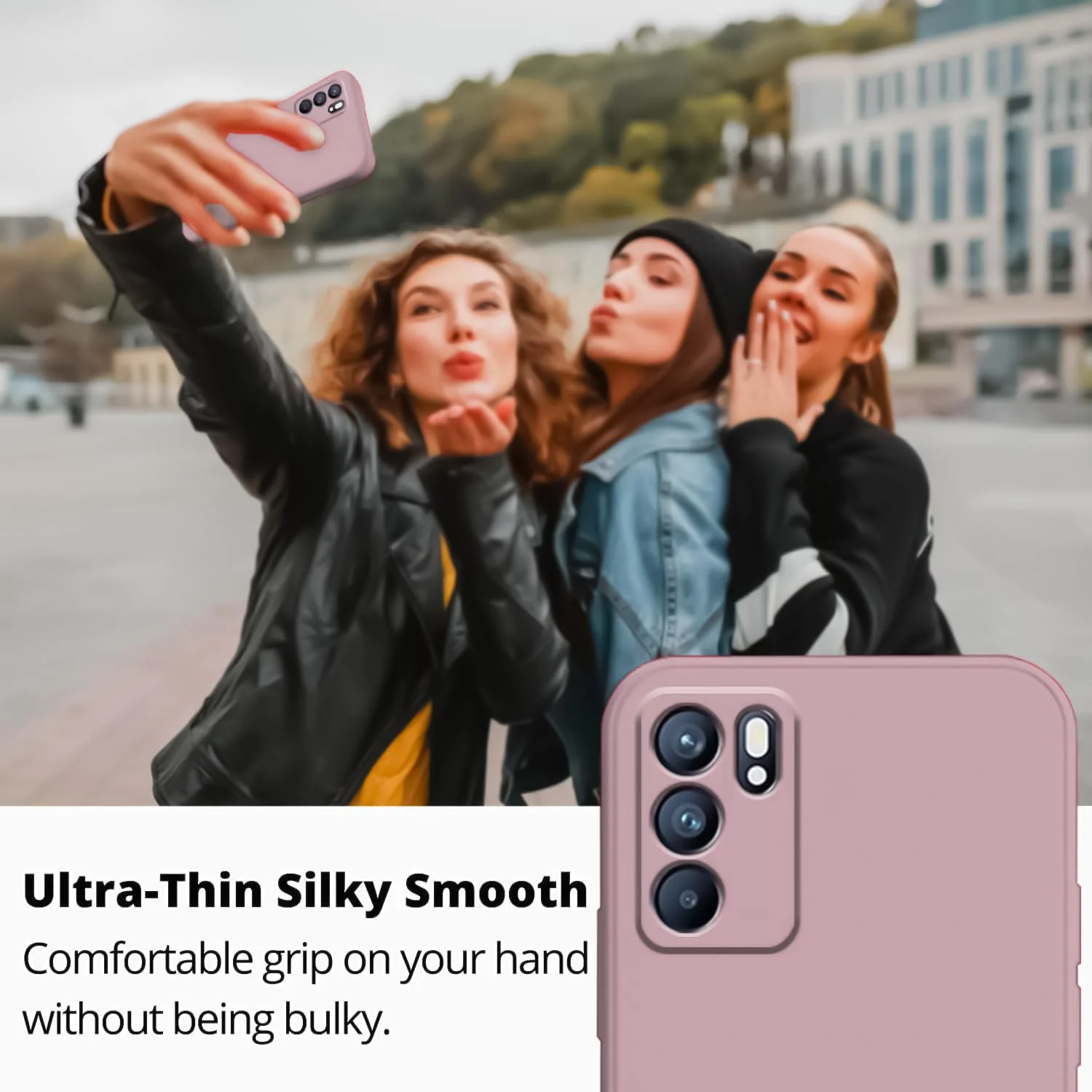 DL3 Mobilak Liquid Silicone Protective Case with Soft Microfiber Lining with Full Camera Protection for OPPO Reno 6 5G - Cashmere
