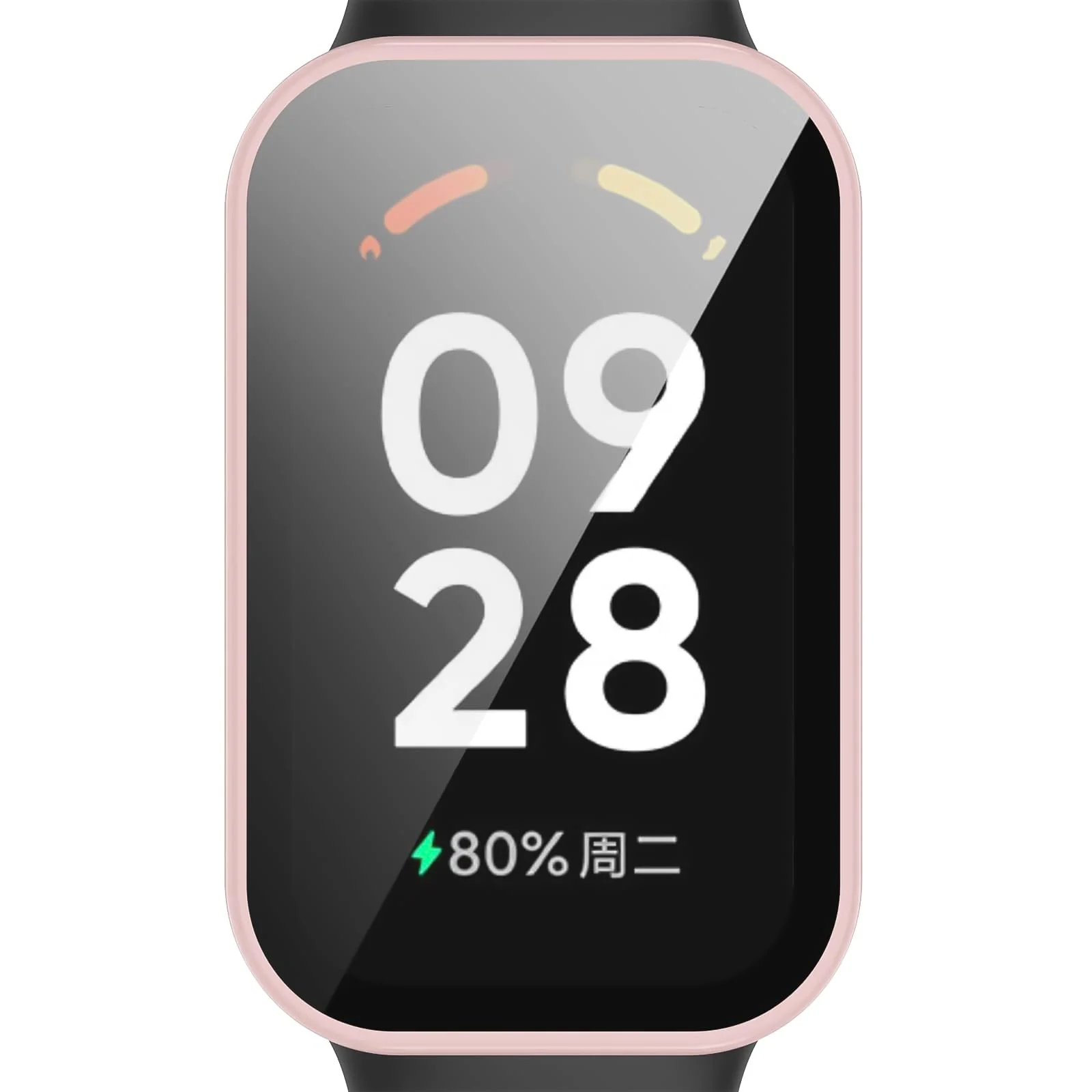 DL3 Mobilak Case Compatible with Xiaomi Redmi Band 2/ Xiaomi Smart Band 8 Active, Full Coverage Slim Hard PC Case Protective Bumper Built-in Tempered Glass Screen Protector Shell - Pink