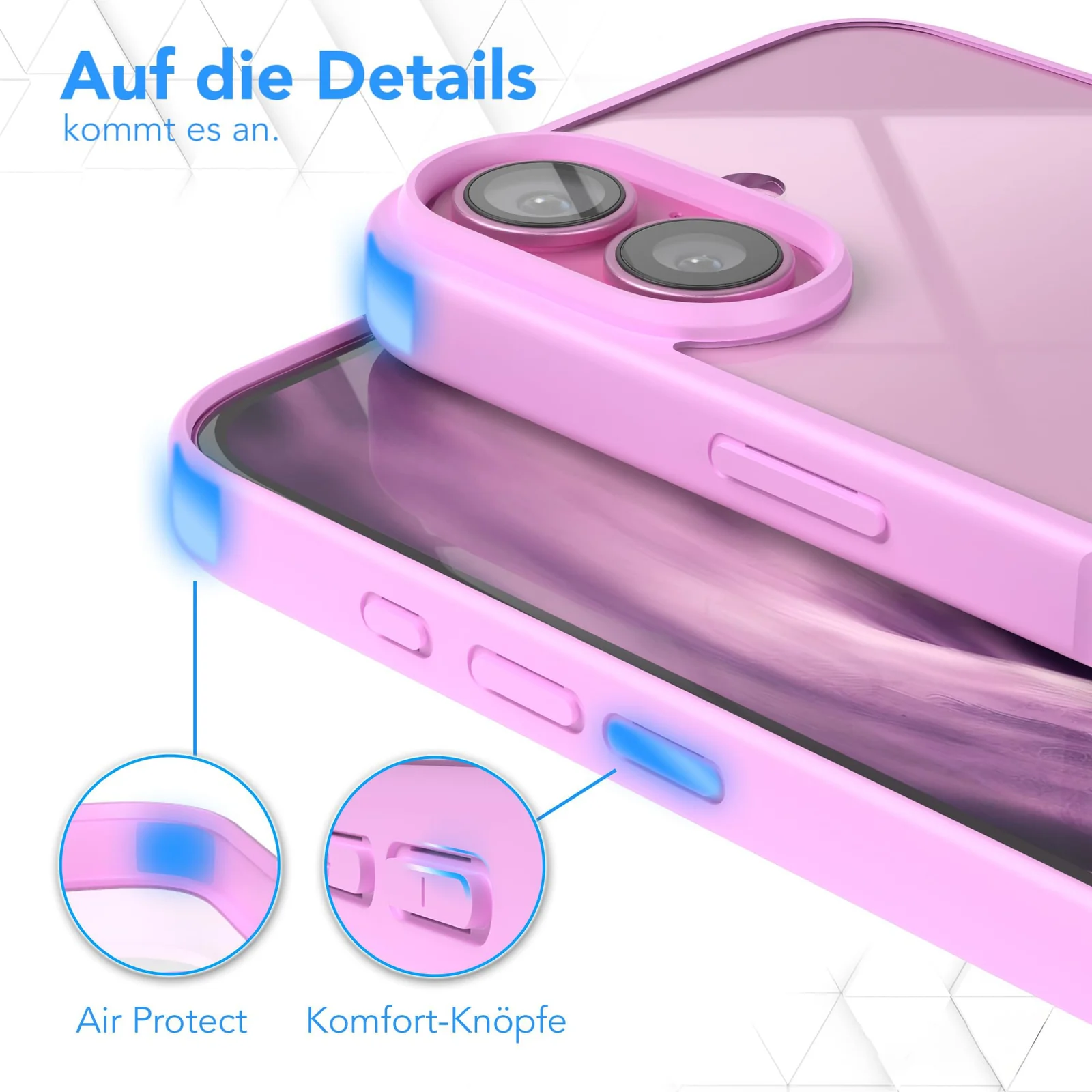 DL3 Mobilak Clear PC and TPU Protective Case for iPhone 16 with Military-Grade Protection and Anti-Yellowing Design - Pink