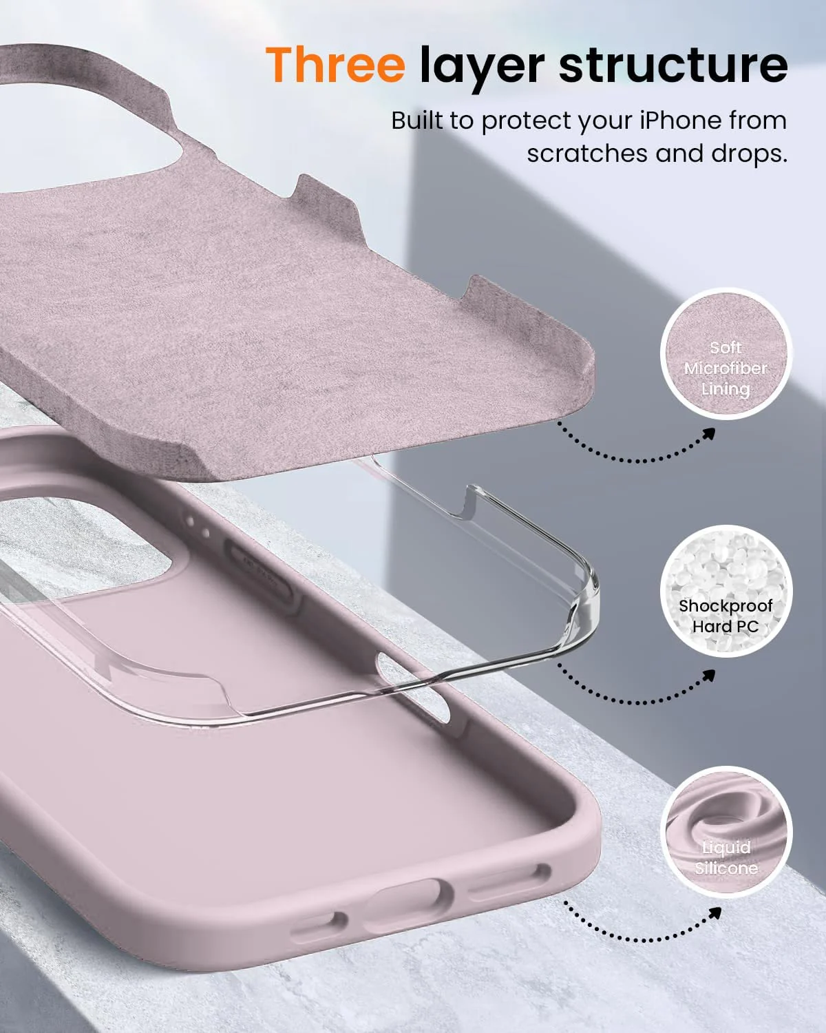 DL3 Mobilak Compatible with iPhone 16 Pro Max 6.9-inch Case, Premium Liquid Silicone Case, Full Body Protective Cover, Shockproof, Slim Phone Case, Anti-Scratch Soft Microfiber Lining - Pink Sand