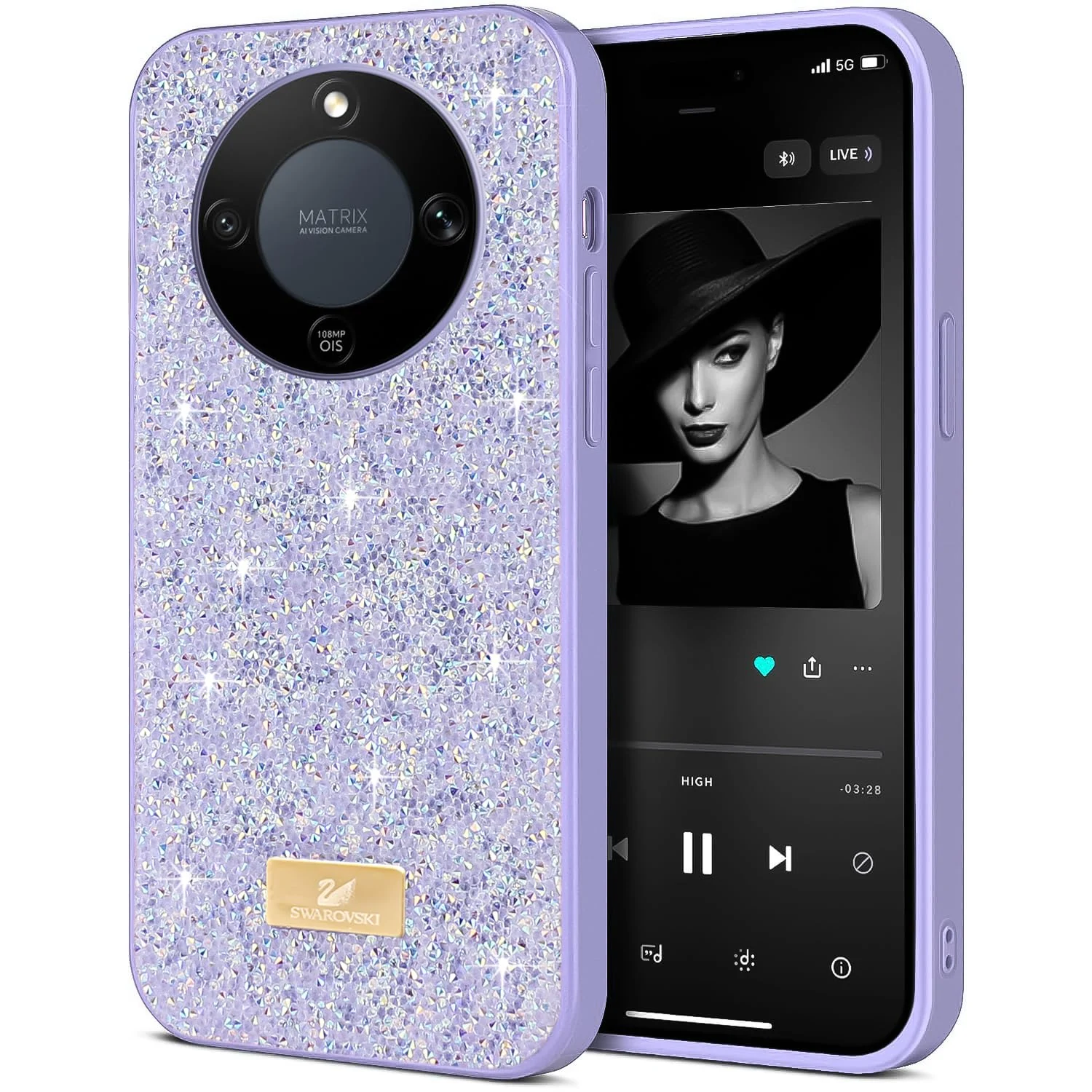 DL3 Mobilak Glitter Protective Case for Honor X9D / Magic 8 Lite, Supports wireless charging, Shock-absorbing protection, Scratch-resistant surface - Lavender