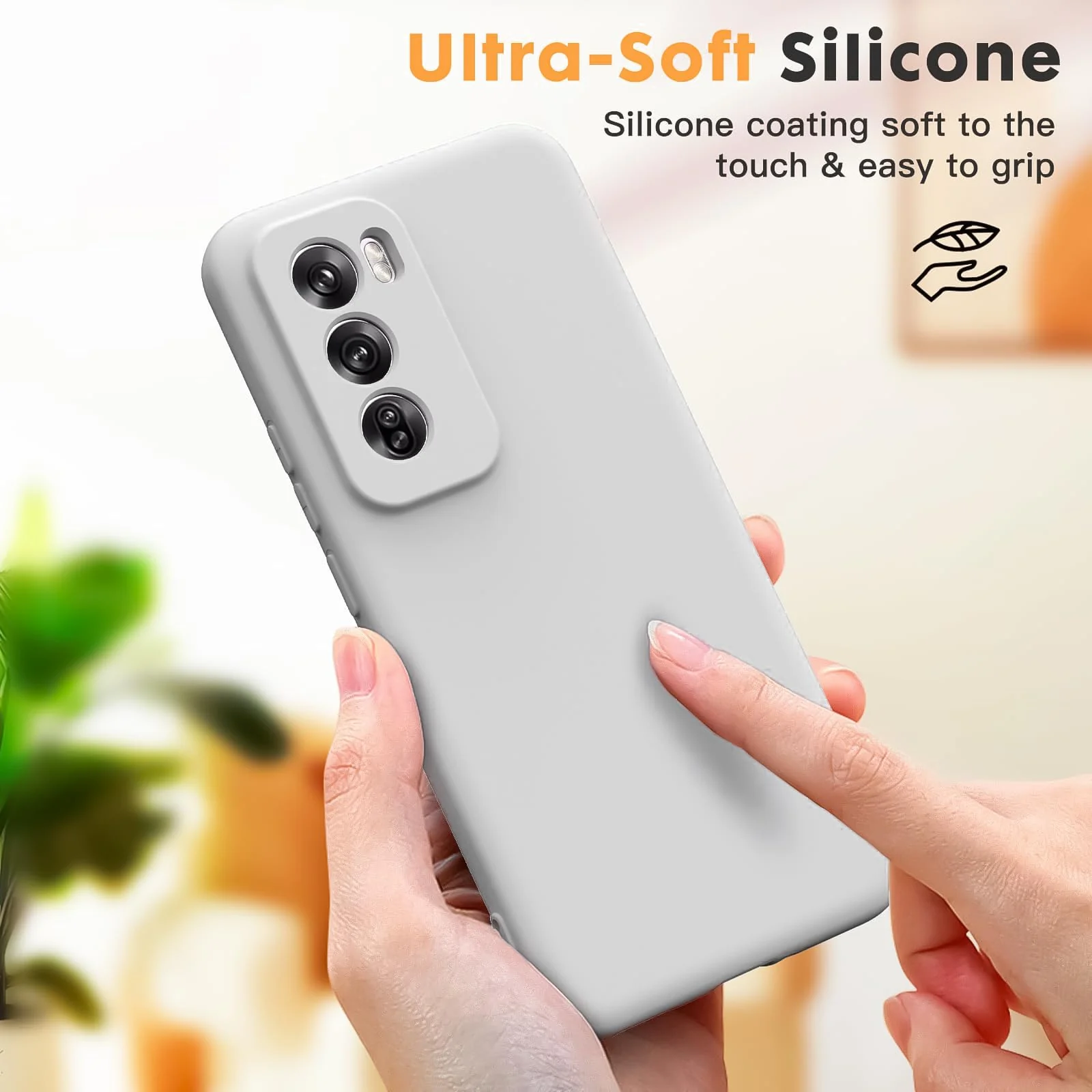 DL3 Mobilak Compatible with OPPO Reno 12 5G Case Slim Liquid Silicone Soft Gel Rubber Shockproof Protective Phone Case with Anti-Scratch Microfiber Lining, Cover With Camera Protection - Gray