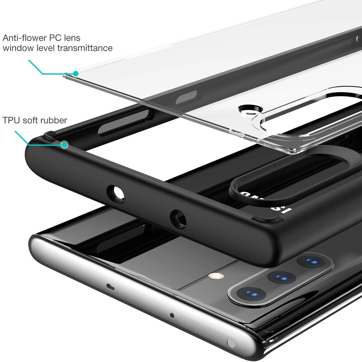 DL3 Mobilak Case Compatible With Samsung Note 10, Clear Case Shockproof Hard PC +Soft Silicone [Not Yellowing] Transparent Protective Slim Case Phone - Black
