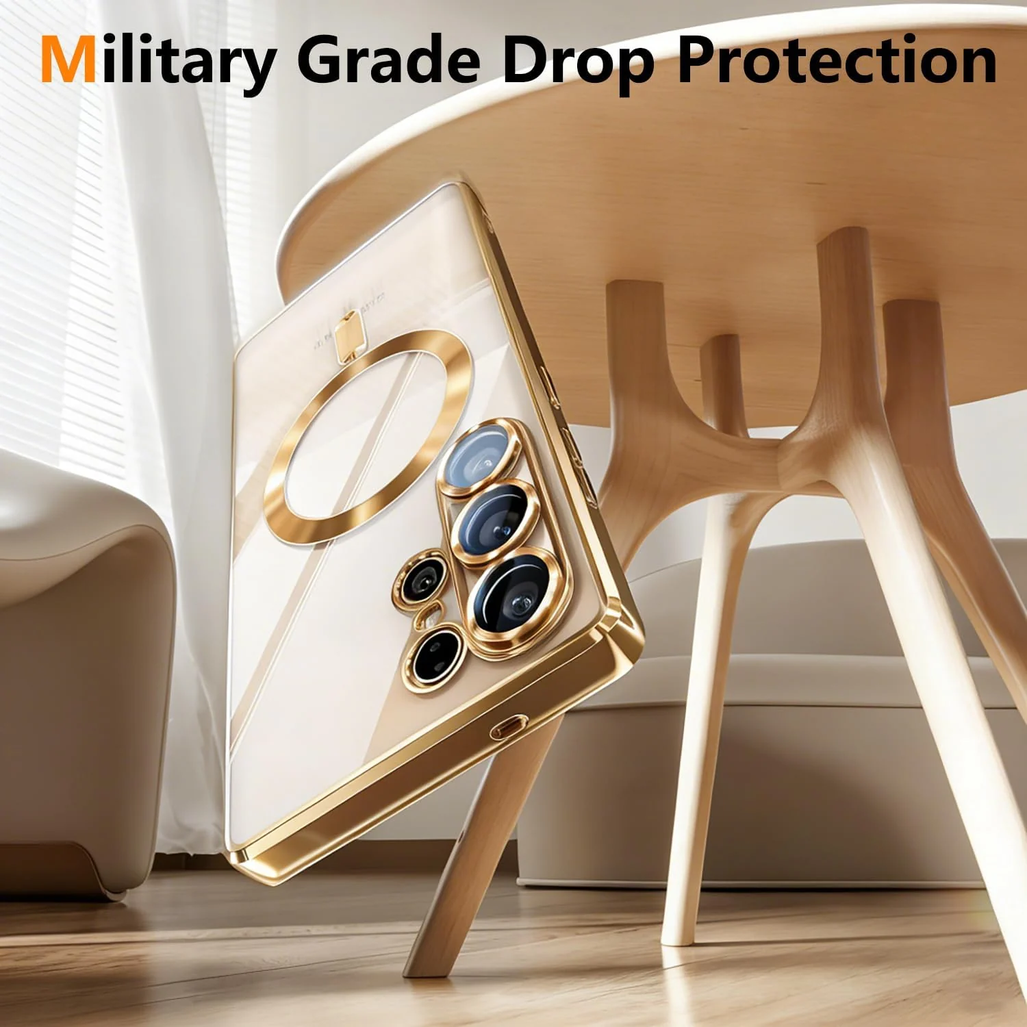 DL3 Mobilak Plated-Edge Protective Case for Samsung Galaxy S26 Ultra, Compatible with MagSafe accessories, Supports wireless charging, Camera protection - Gold