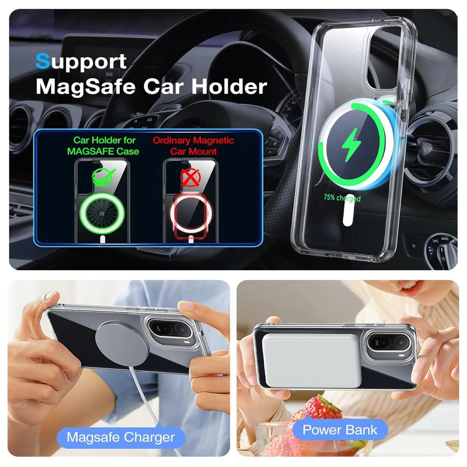 MOBIGON Slim Magnetic MagSafe-Compatible Phone Case for Xiaomi Redmi A7 Pro 4G, Clear