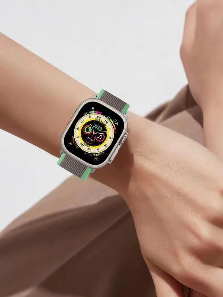 DL3 Mobilak Trail/Alpine Loop Nylon Band Compatible with Apple Watch Ultra 2/Ultra Band 49mm 45mm 44mm 42mm, Adjustable with Metal C-Hook Strap for iWatch Ultra Series 9/8/7/6/5/4/3/2/1/SE2/SE - Grey Green