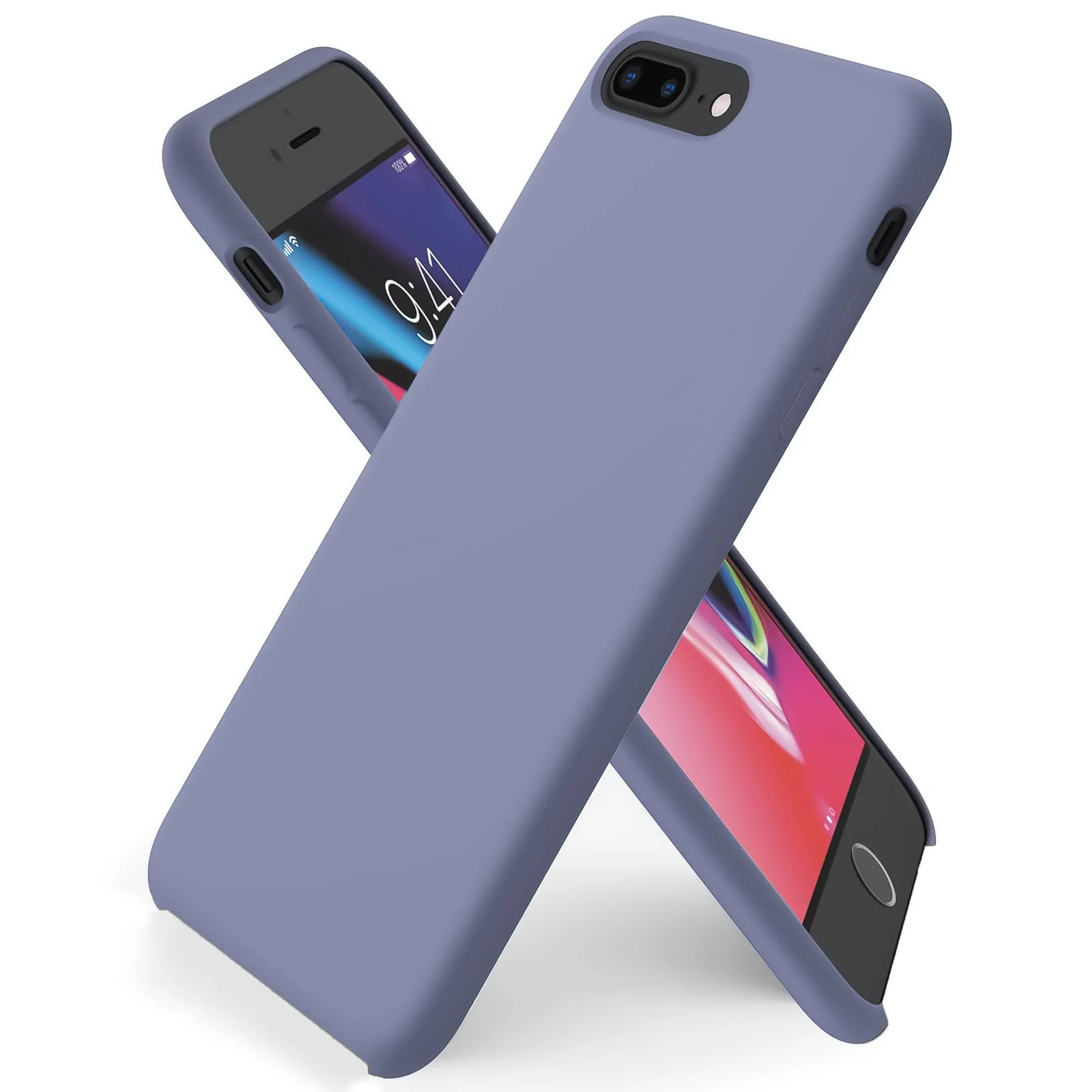 DL3 Mobilak Liquid Silicone Protective Case for iPhone 7 Plus / iPhone 8 Plus with Camera Protection and Microfiber Lining - Lavender Grey