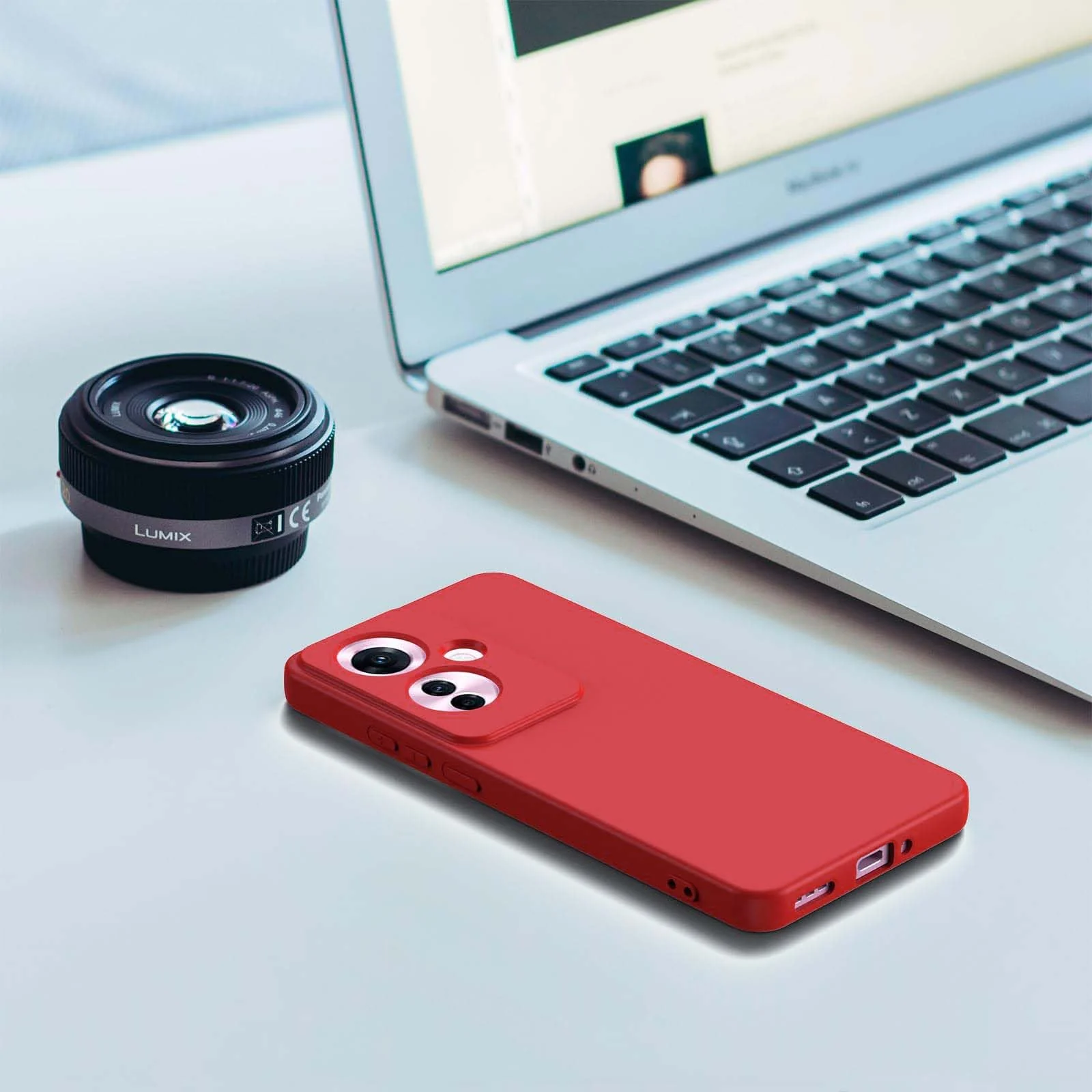 DL3 Mobilak Liquid Silicone Protective Case for OPPO Reno11 F 5G with Camera Protection and Microfiber Lining - Red