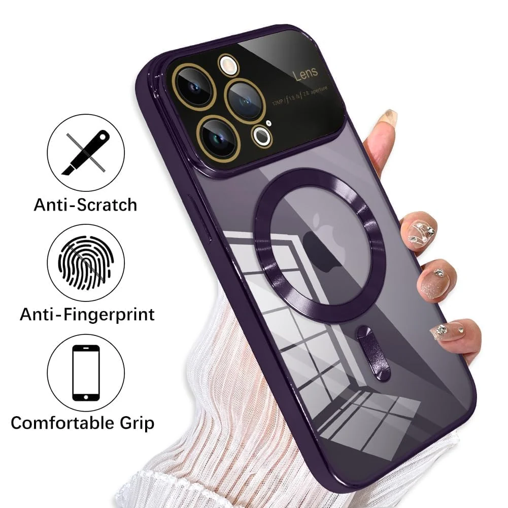 DL3 Mobilak Clear MagSafe-Compatible Magnetic Case for iPhone 11 Pro Max 6.5 Inch with Camera Protection and Shockproof Design - Dark Purple
