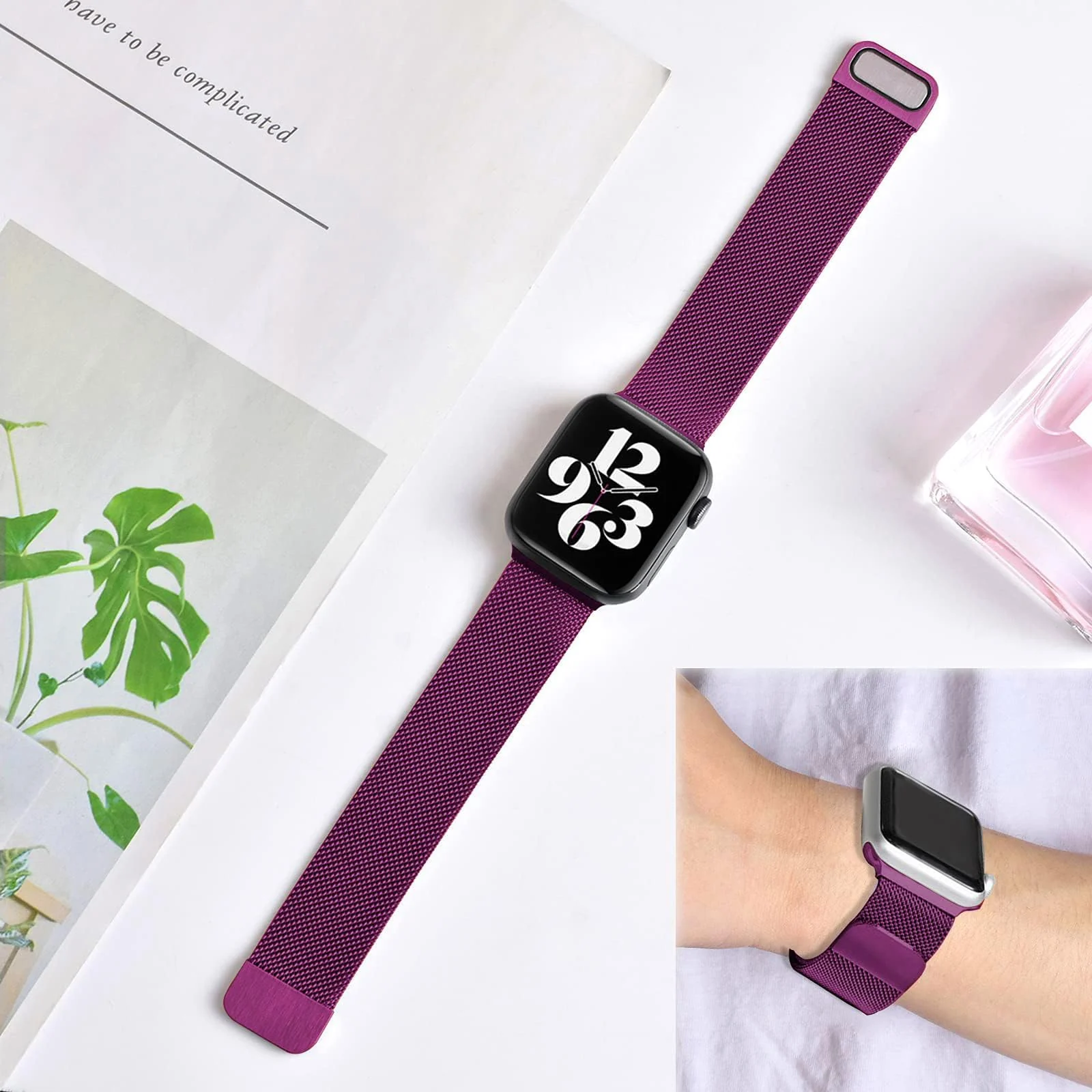 DL3 MOBILAK Milanese Loop Compatible With Apple Watch Ultra 3 2 1 49mm 46mm 45mm 44mm 42mm, Stainless Steel Mesh Band Magnetic Clasp, Adjustable Metal Strap for iWatch Series 11/10/9/8/7/6/5/4/SE - A.Purple