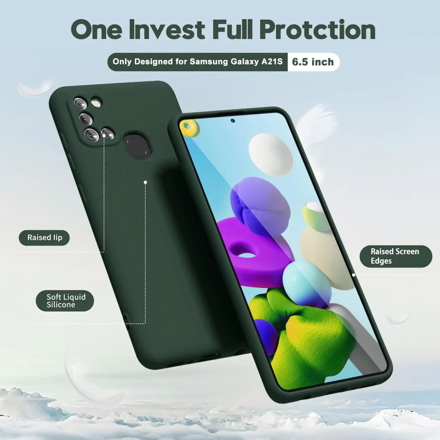 DL3 Mobilak Samsung Galaxy A21s Case, Soft Flexible Silicone Gel Rubber Bumper Cover, Full Body Shockproof Protective Phone Case - Green