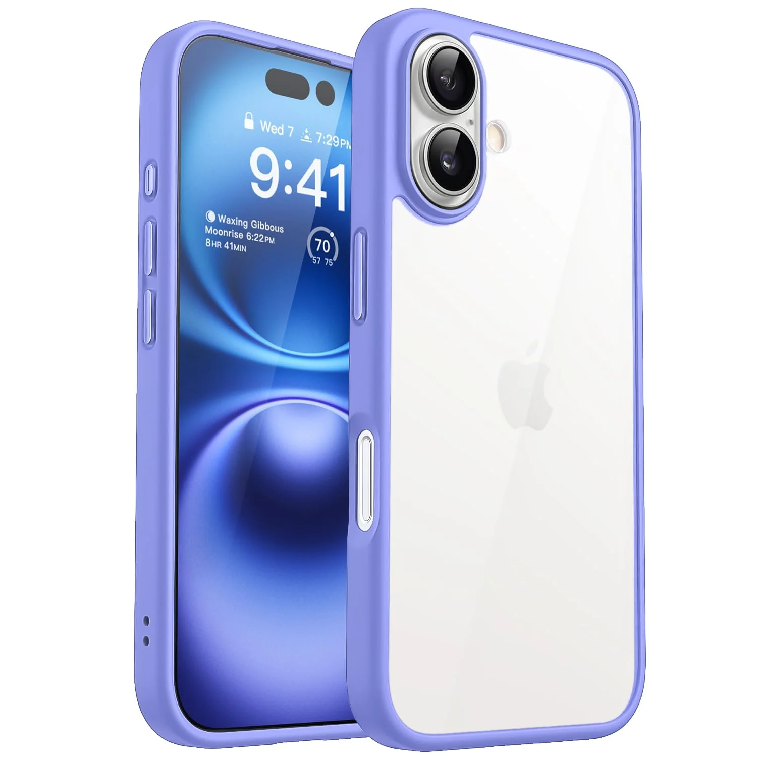 DL3 Mobilak Clear PC and TPU Protective Case for iPhone 16 Plus with Military-Grade Protection and Anti-Yellowing Design - Lavender Blue