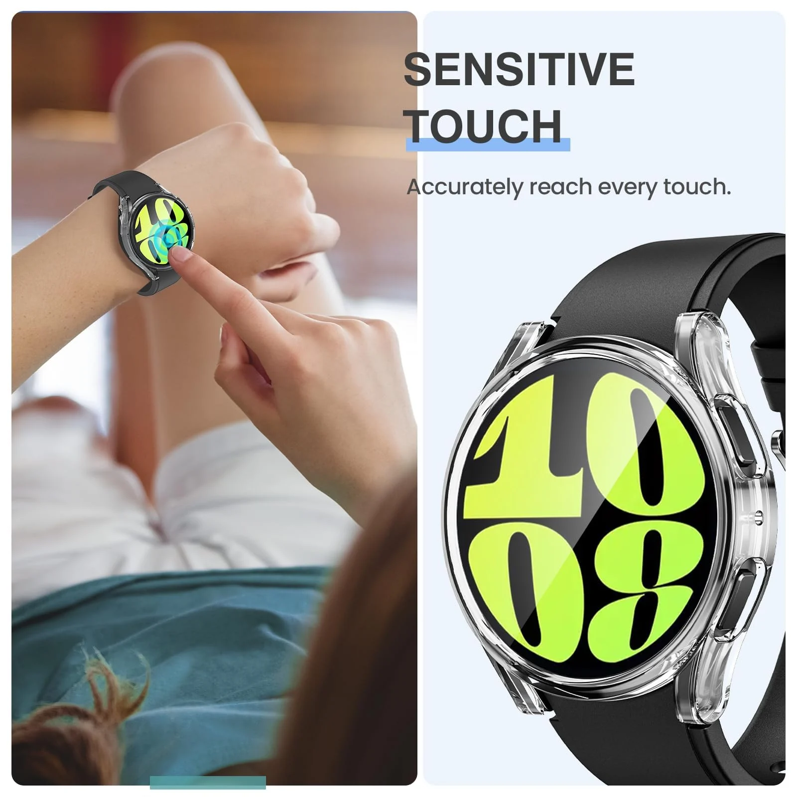 DL3 Mobilak Case with Screen Protector for Samsung Galaxy Watch 6 44mm, Overall Protective Cover, Built-in Tempered Glass Film High Sensitivity - Clear