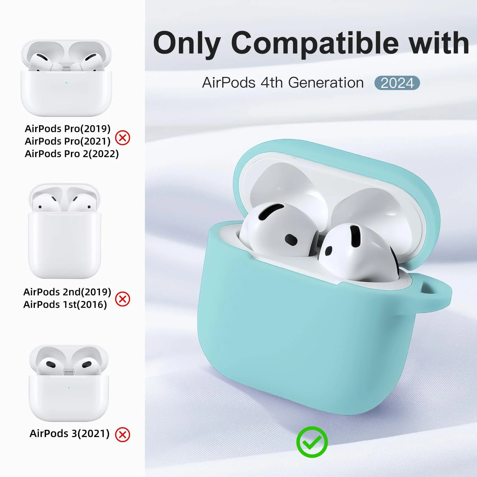 DL3 Mobilak Compatible with AirPods 4 Case (2024), Soft Silicone Full Protective Case Cover with Keychain, For Apple AirPods 4th Generation for Women Men - Turquoise