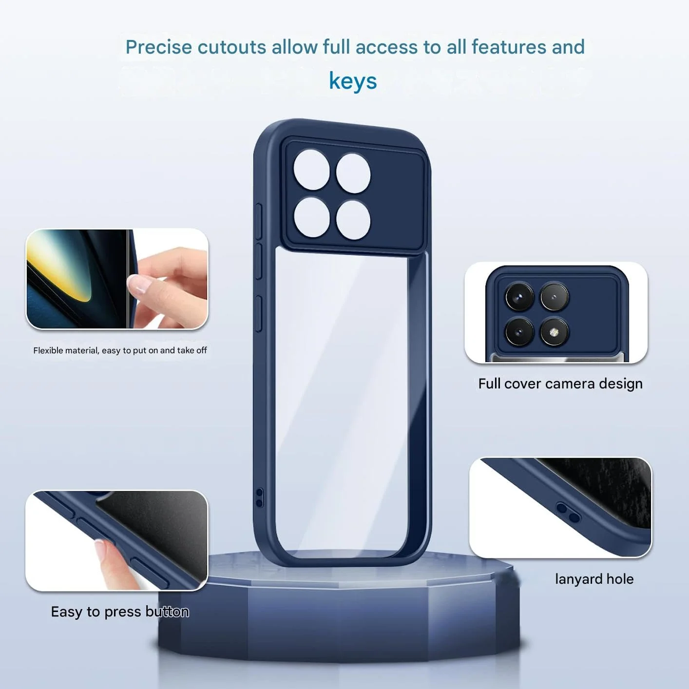 DL3 Mobilak Clear PC and TPU Protective Case for Xiaomi Poco F6 Pro 5G with Camera Protection and Military-Grade Protection - Blue