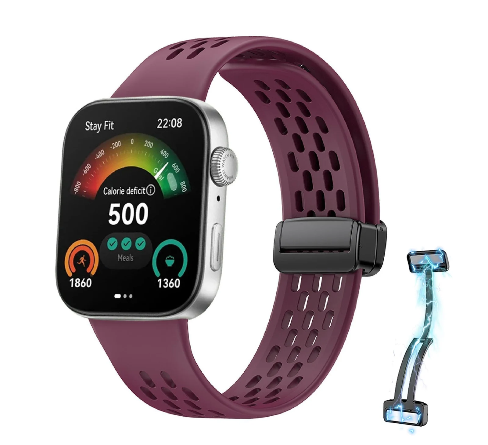 DL3 Mobilak Silicone Strap Compatible with Huawei Watch Fit 3/Fit 4/Fit 4 Pro Magnetic Metal Buckle Sport Silicone Breathable Strap for Men Women Band Quick Release Soft Replacment Wristband - Wine Red