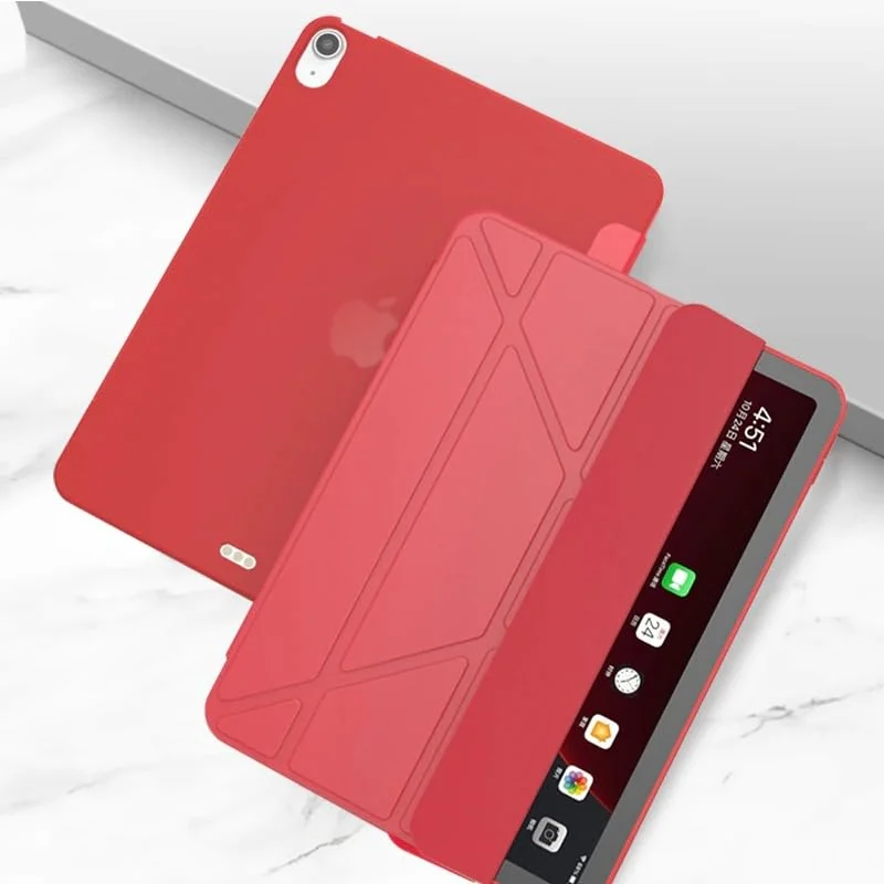 DL3 Mobilak iPad (A16) Case/iPad 10th Generation [11-Inch 2025/10.9 Inch 2022] with Pencil Holder, [Support Touch ID] Flexible TPU Back Shell Smart Trifold Stand Protective Auto Wake/Sleep - A. Red