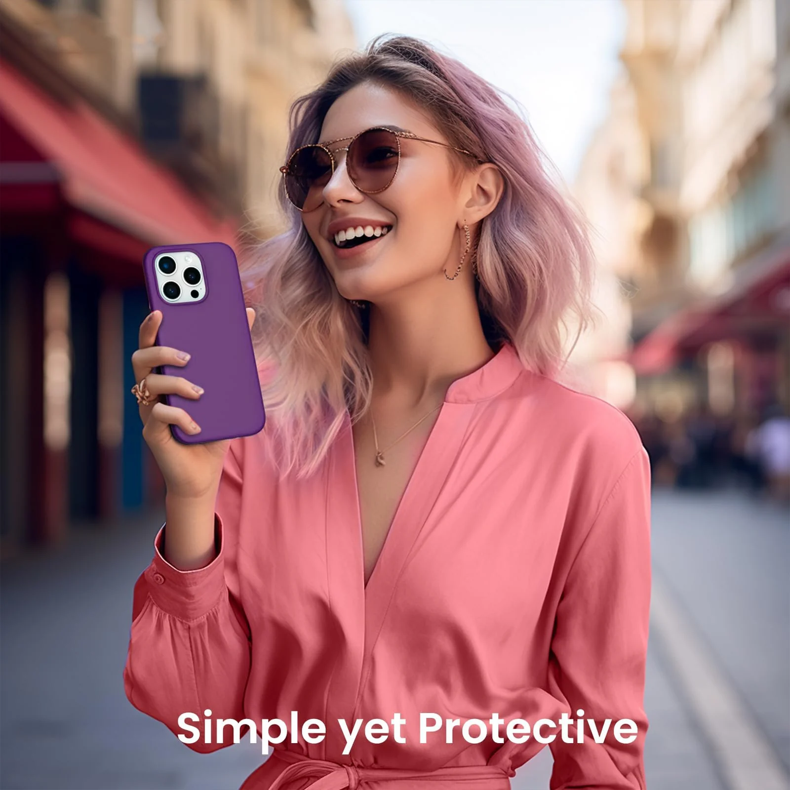 DL3 Mobilak Liquid Silicone Protective Case for iPhone 15 Pro Max with Camera Protection and Microfiber Lining - Violet
