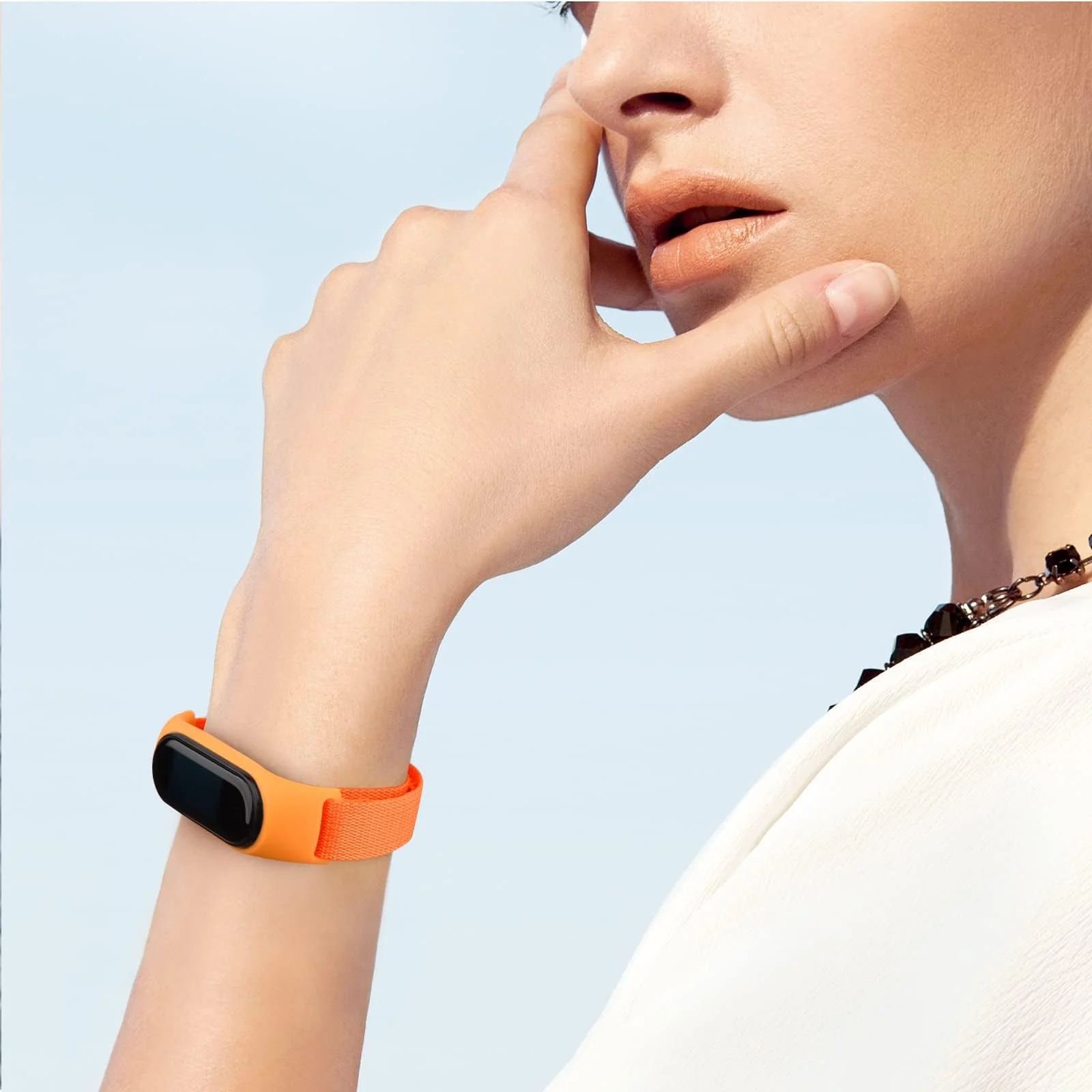 DL3 MOBILAK Alpine Loop Band for Xiaomi Mi Band 7/Mi Band 6/Mi Band 5/Mi Band 4/Mi Band 3,Women Men Nylon Sport Solo Loop Rugged Wristband with G‑Hook - Orange