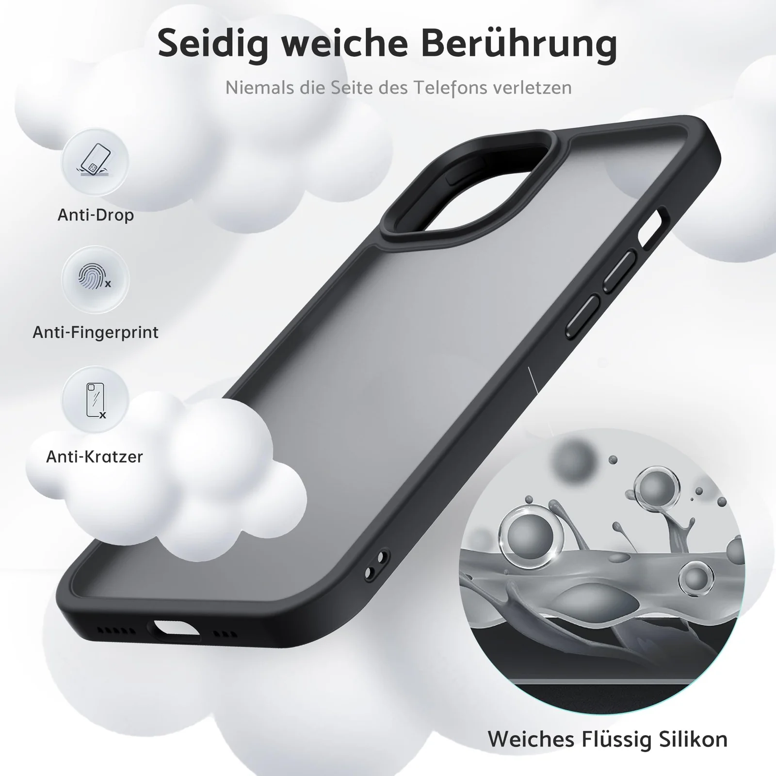 DL3 Mobilak Matte Protective Case for iPhone 13 / iPhone 14 with Camera Protection and Shockproof Design - Black