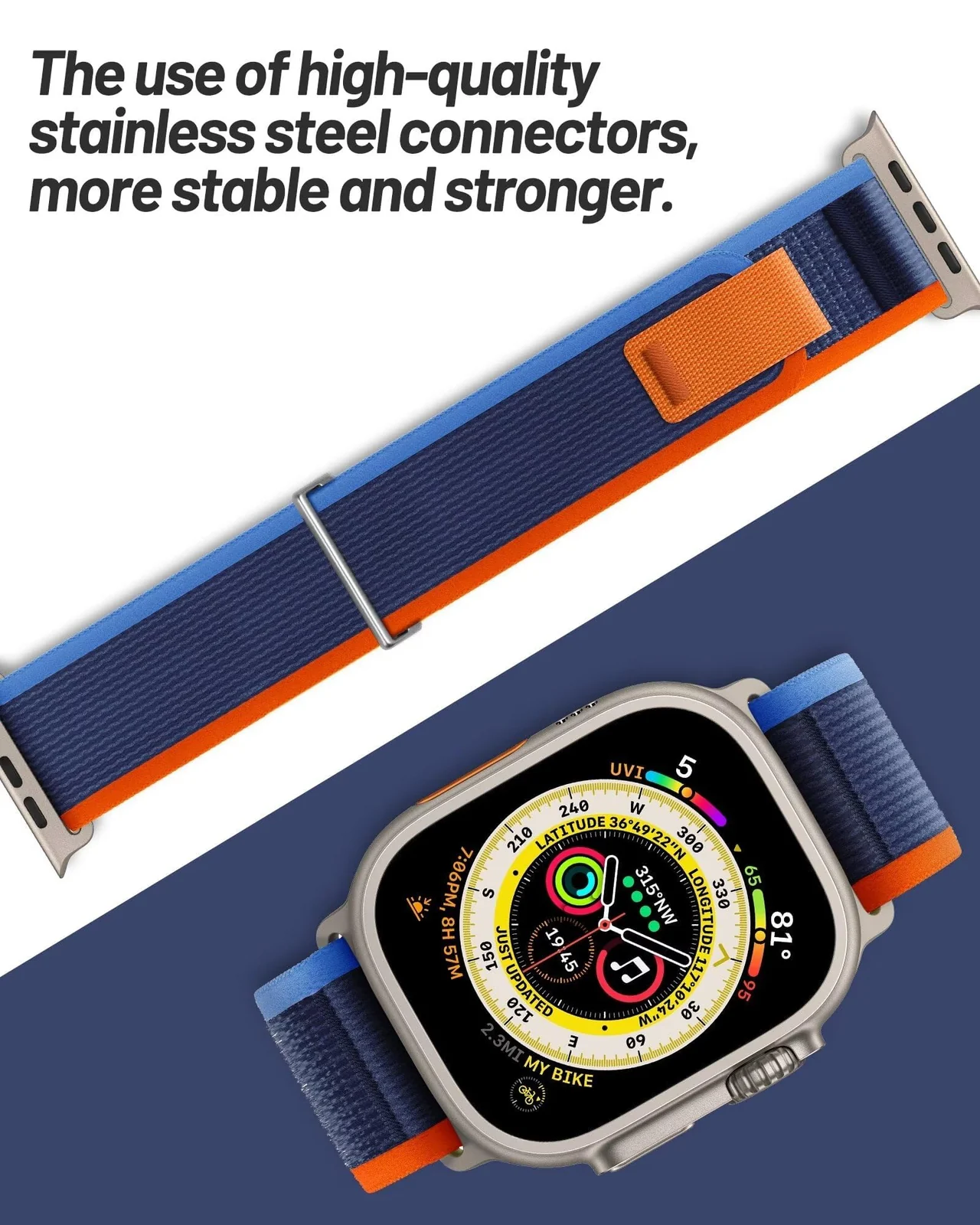 DL3 Mobilak Alpine Loop Nylon Strap Compatible with Apple Watch Band 38mm 40mm 41mm Men Women, Rugged Alpine Loop Nylon Sport Bands with Titanium C-Hook Stap for iWatch Series SE2 SE 9 8 7 6 5 4 3 2 1 - Trail Blue Orange