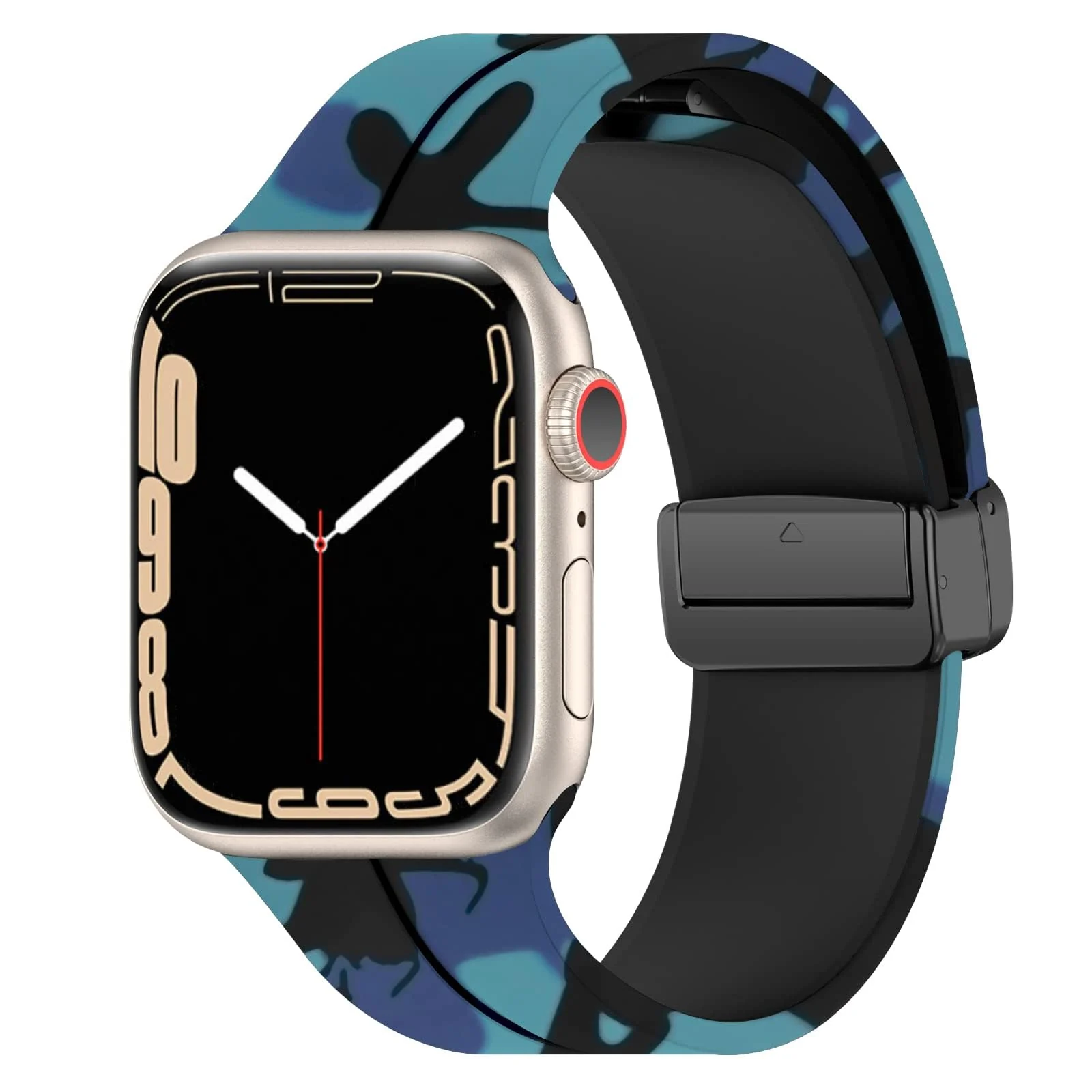 DL3 Mobilak Magnetic for Apple Watch Ultra Band 49mm 45mm 44mm 41mm 40mm 38mm 42mm, Soft Sport Silicone Strap for iwatch Series 9 8/7/6/5/4/3/2/SE/Ultra 2 (Camouflage, 38mm/40mm/41mm) - Camouflage Blue