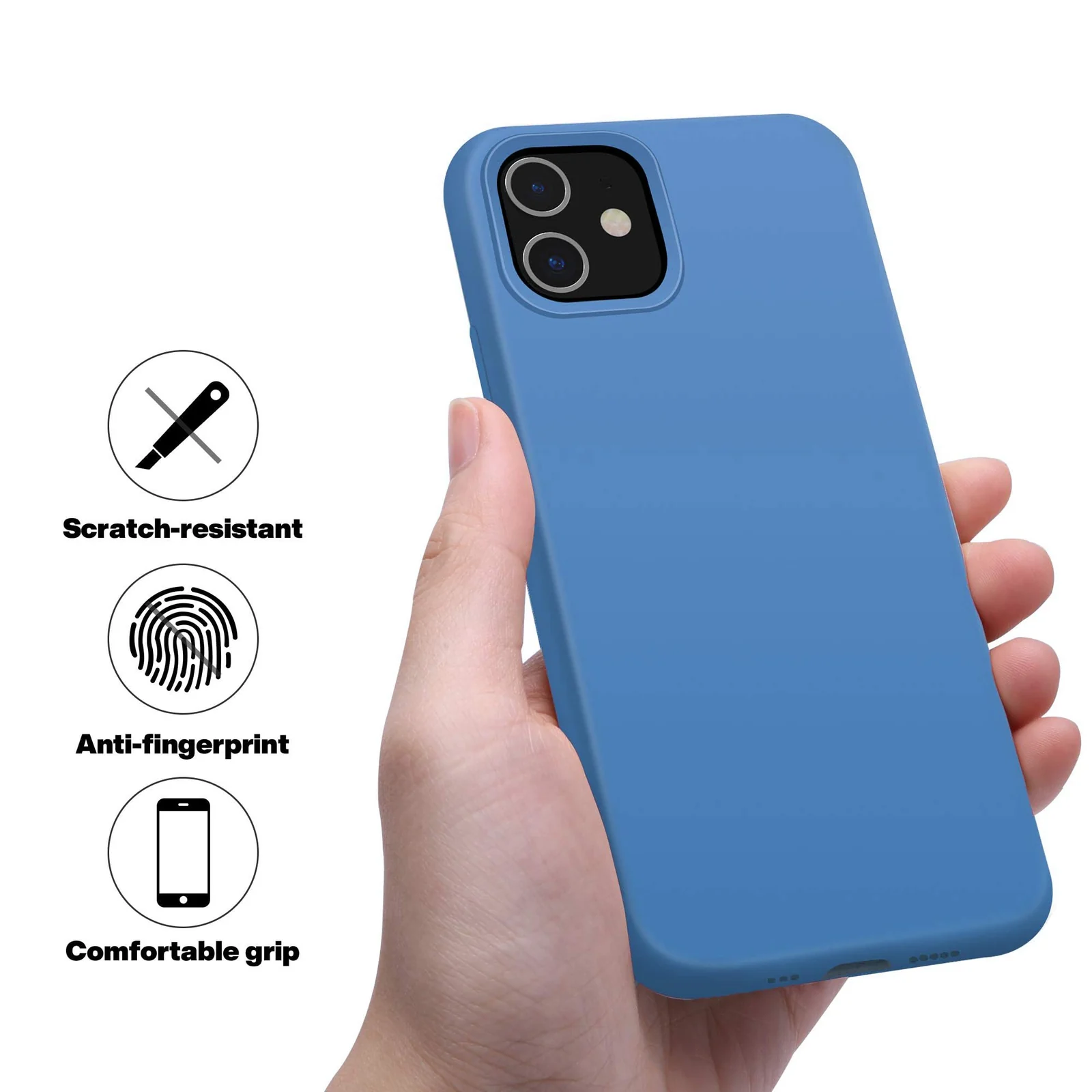 DL3 Mobilak Liquid Silicone Case for iPhone 12 / 12 Pro (6.1 Inch), Shock-absorbing protection, Scratch-resistant surface, Soft microfiber lining - Light Blue