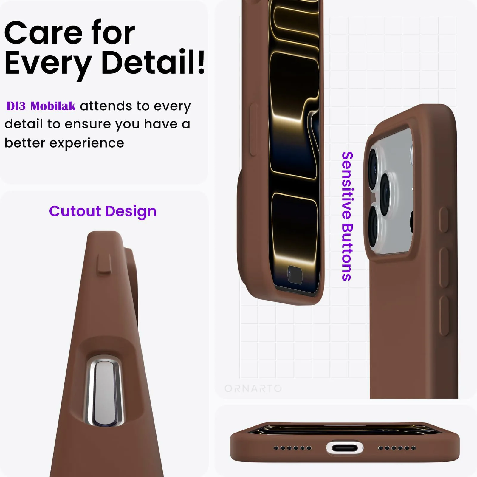 DL3 Mobilak Liquid Silicone Protective Case for iPhone 17 Pro 6.3-Inch with Microfiber Lining and Shockproof Design - Light Brown
