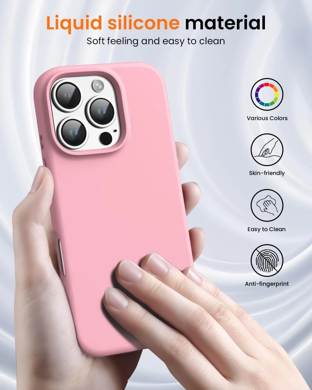 DL3 Mobilak Liquid Silicone Protective Case with Soft Microfiber Lining for iPhone 16 Pro Max - Pink