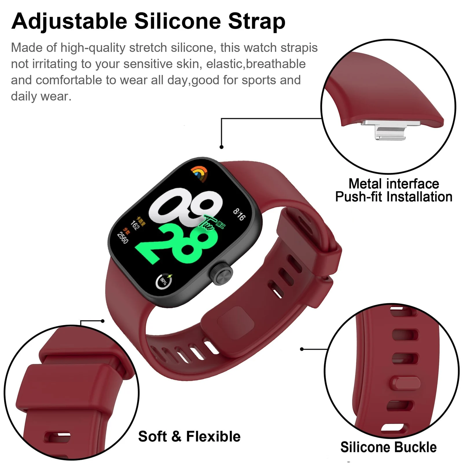 DL3 Mobilak Bracelet Compatible with Xiaomi Redmi Watch 6/5/4 / Xiaomi Smart Band 10 Pro/9 Pro/8 Pro, Soft TPU Replacement Strap Sports, Strap for Men and Women - Wine Red