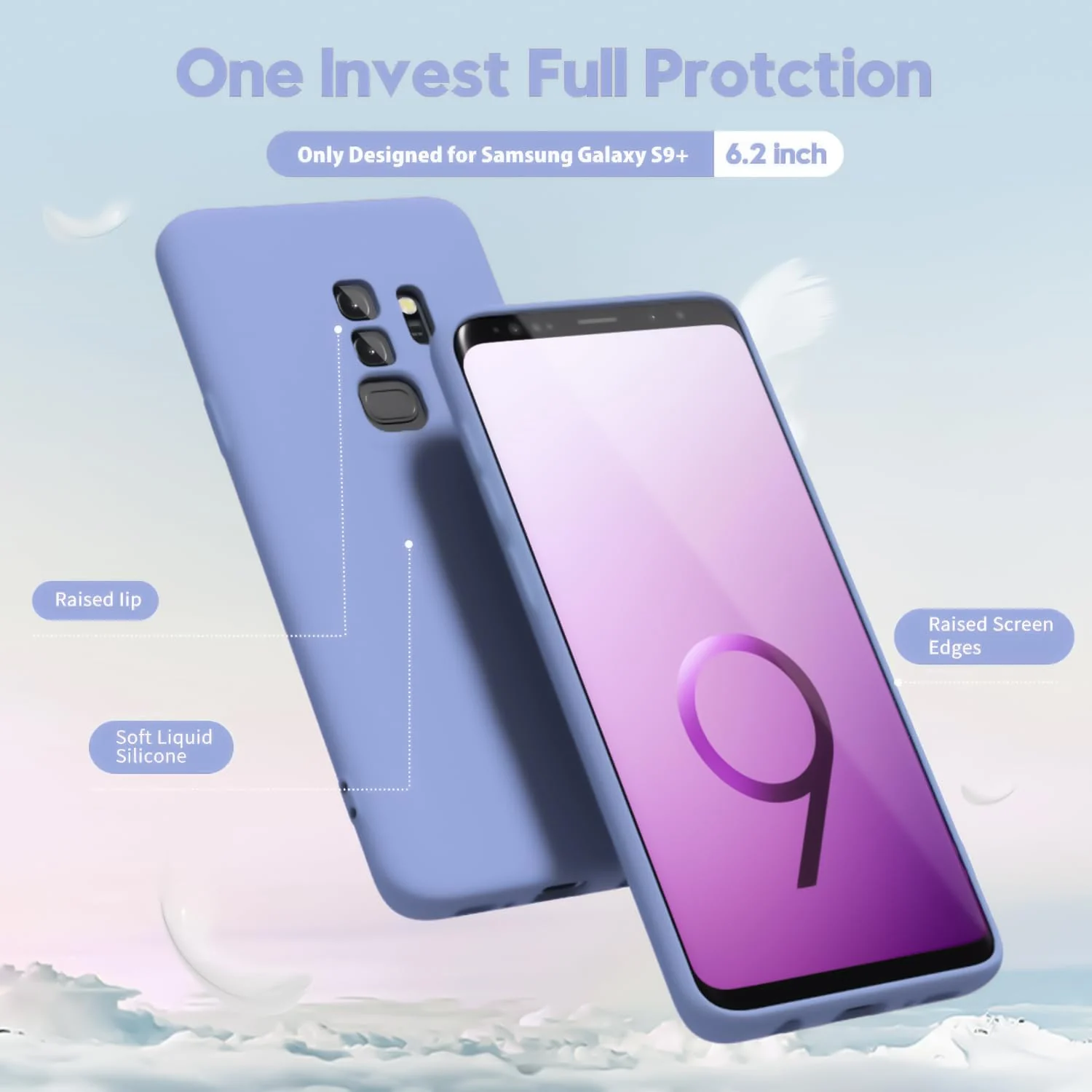 DL3 Mobilak Liquid Silicone Protective Case with Soft Microfiber Lining with Full Camera Protection for Samsung Galaxy S9 Plus - Baby Blue