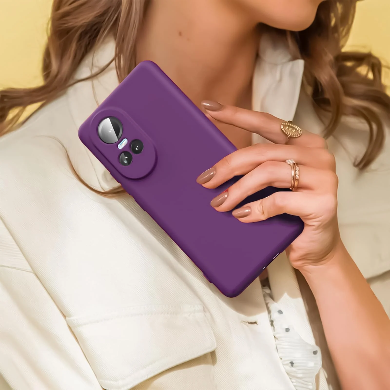 DL3 Mobilak Liquid Silicone Protective Case with Soft Microfiber Lining with Full Camera Protection for OPPO Reno 10 5G / OPPO Reno 10 Pro 5G - Violet