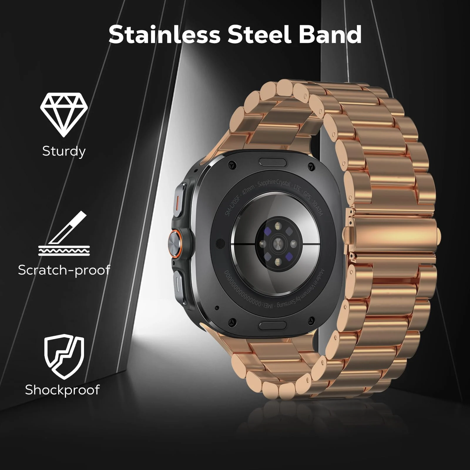 DL3 Mobilak Metal Straps Compatible with Samsung Galaxy Watch Ultra Strap 47mm, Stainless Steel Wristband Replacement Watch Strap Bands Accessories Bracelet for Galaxy Watch 7 Ultra - Rose