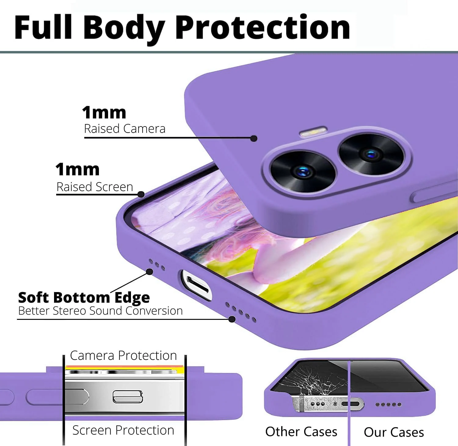 DL3 Mobilak Silicone Protective Case for realme C55 / realme Narzo N55, Shock-absorbing protection, Scratch-resistant surface, Soft microfiber lining - Light Purple