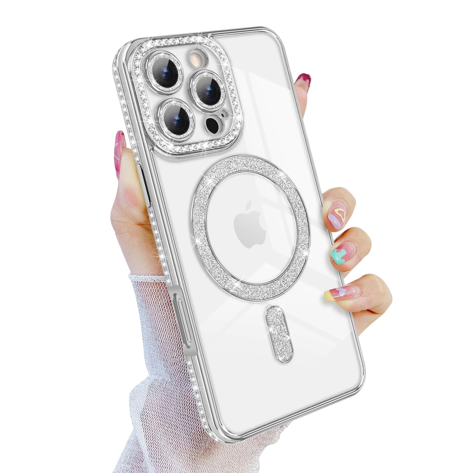 DL3 Mobilak MagSafe-Compatible Magnetic Case for iPhone 16 Pro Max with Camera Protection and Magnetic Car-Mount Support - Silver