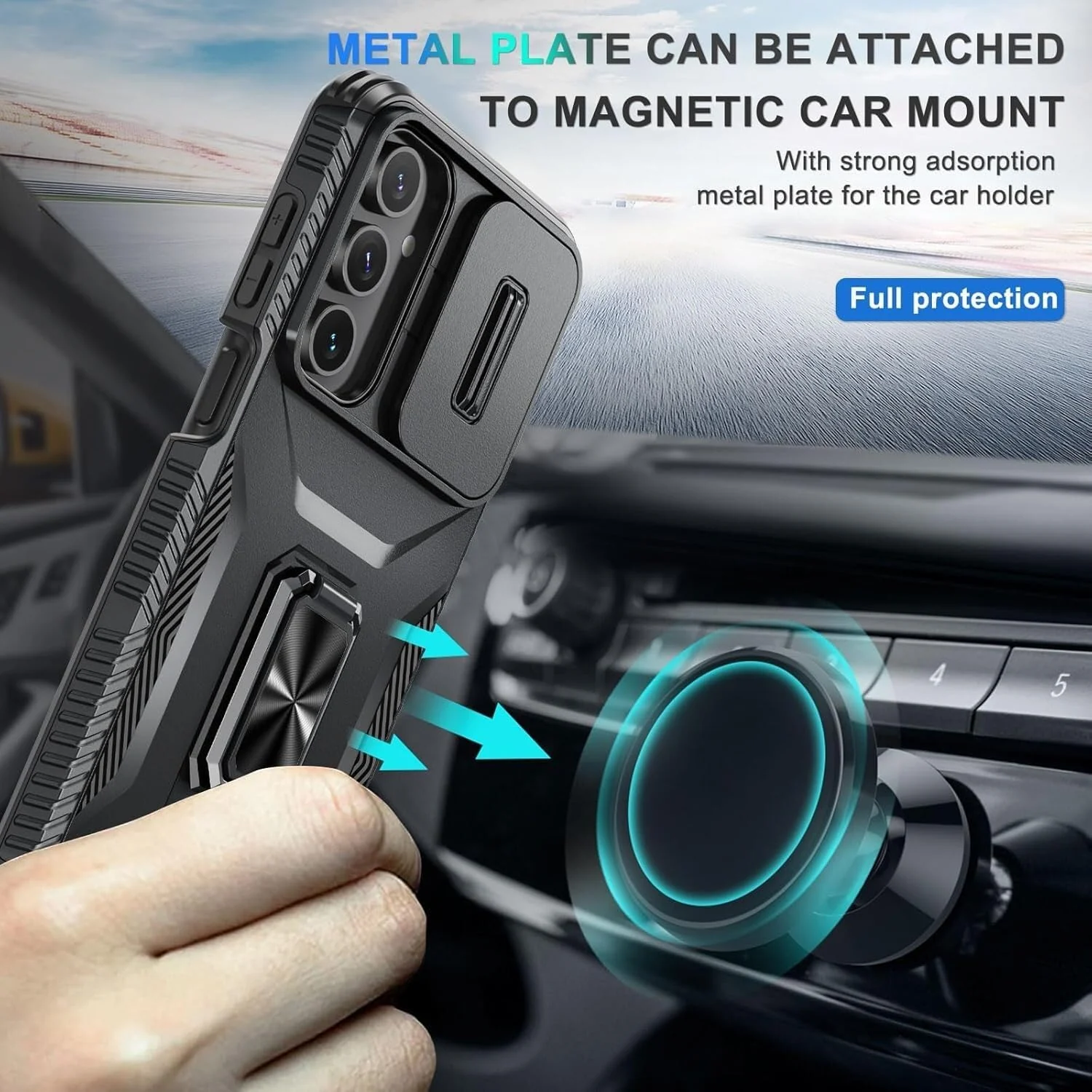 DL3 Mobilak Rugged Protective Case for Samsung Galaxy S25 FE 5G, Built-in magnetic car-mount support, Shock-absorbing protection, Built-in kickstand - Black