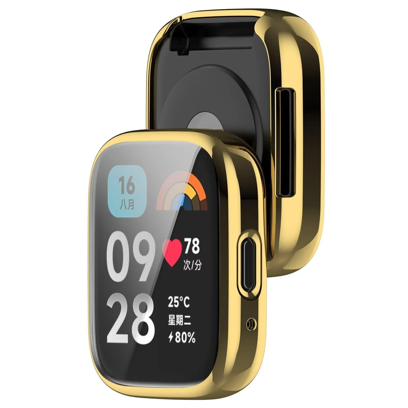 DL3 Mobilak Case for Xiaomi Redmi Watch 3 Lite/Active With Built-in Screen Protector, All-Around Soft TPU Shockproof Cover, Slim Guard Thin Bumper Shell Protector - Gold