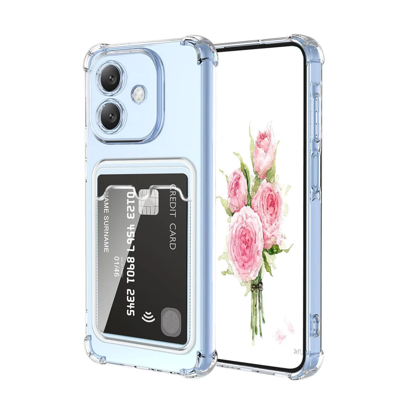DL3 Mobilak OPPO A3 / OPPO A3X Case Clear Card Holder Back Wallet Crystal Transparent Soft TPU Shockproof Bumper Corner Drop Protection Phone Case Cover With Camera Lens Protection - Transparent