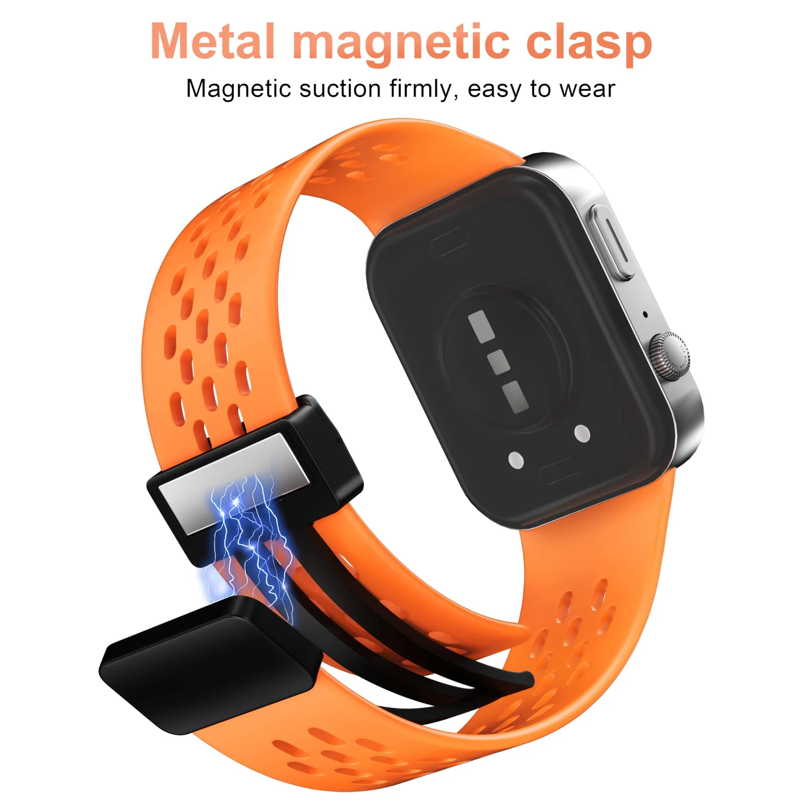 DL3 Mobilak Silicone Strap Compatible with Huawei Watch Fit 3/Fit 4/Fit 4 Pro Magnetic Metal Buckle Sport Silicone Breathable Strap for Men Women Band Quick Release Soft Replacment Wristband - Orange