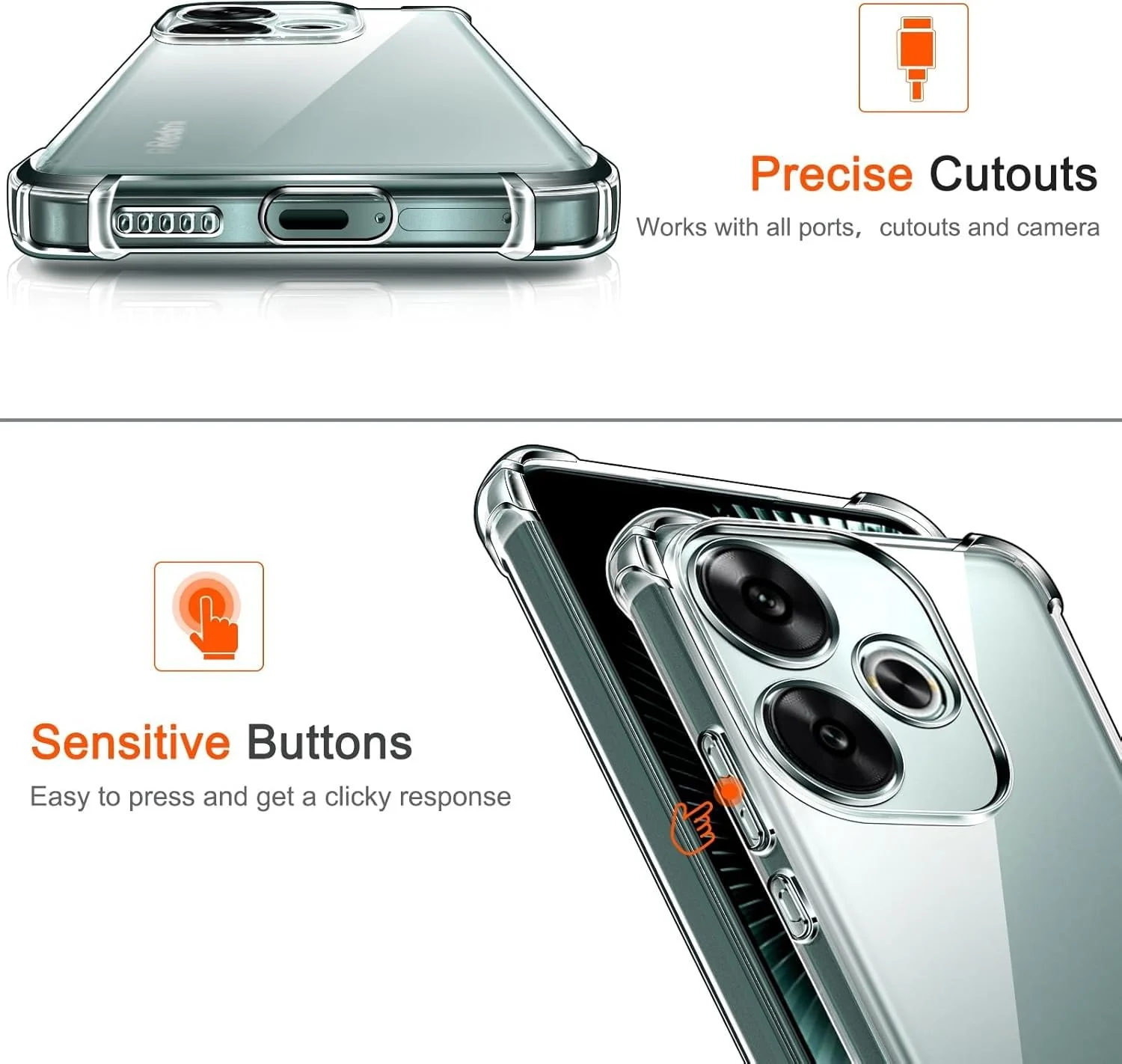 DL3 Mobilak Case Compatible with Xiaomi Poco F6 5G, Cover Silicone Transparent TPU Gorilla Anti-shock Protector Camera Shockproof Corners - Clear
