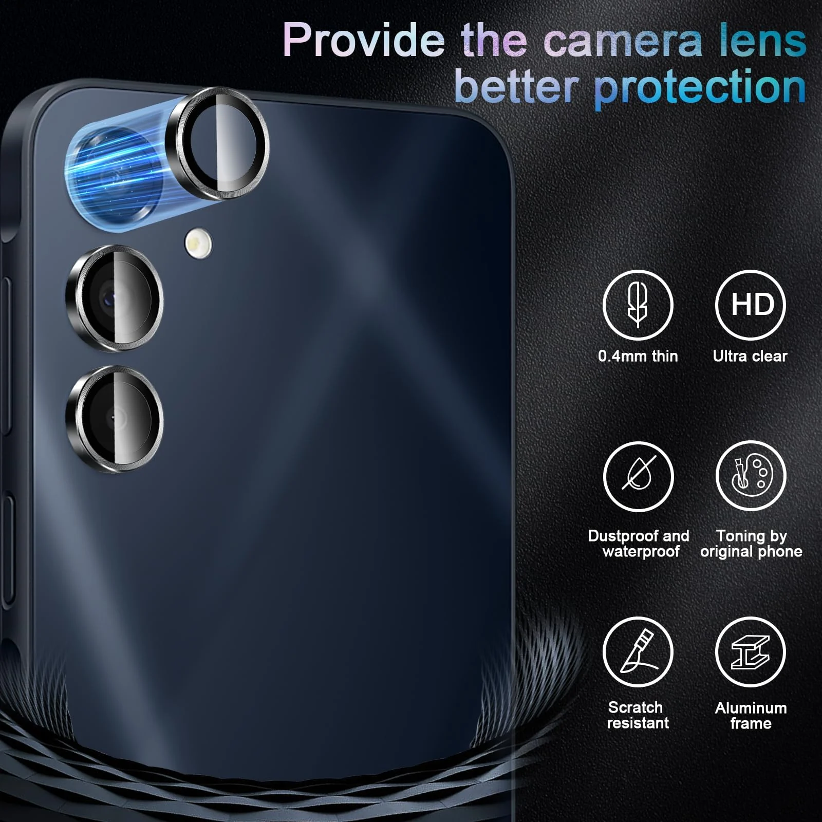 DL3 Mobilak Camera Lens Protector for Samsung Galaxy A16 5G/4G Accessories, 9H Tempered Glass Metal Individual Ring Camera Cover Screen Protector for Samsung A16, Case Friendly, Anti Scratch - Black