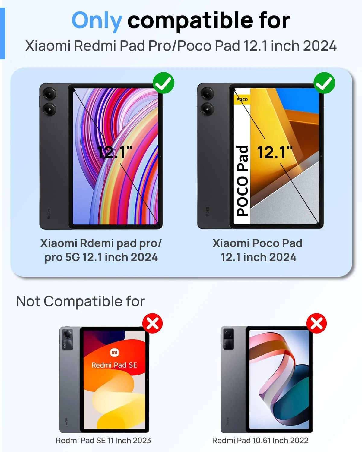 DL3 Mobilak Case for Xiaomi Redmi Pad Pro 12.1 Inch 2024/Xiaomi Poco Pad 12.1 Inch, 360° Rotation Multi-angle Stand Slim Cover PU leather + Transparent Acrylic case with Pen Holder Auto Wake/Sleep - Black