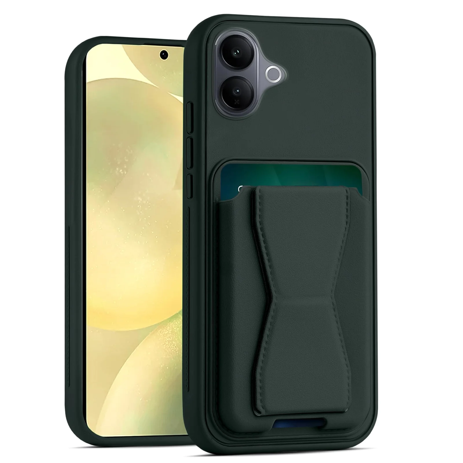 DL3 Mobilak Leather Wallet Case with Card Slot for V60 Lite 5G / 4G with Camera Protection and Shockproof Design - Dark Green